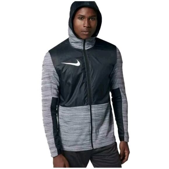 Nike Therma Zippered Hooded Basketball Jacket Gray Black S - Picture 1 of 6